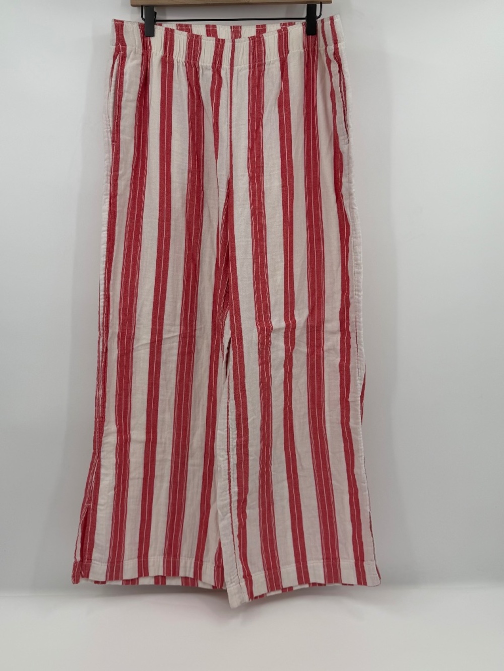 Old Navy Pants Women Large Red White Stripes High Rise Wide Leg Pockets Comfy